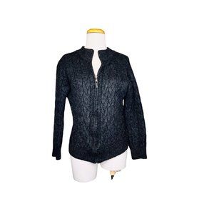 Blake Baby Alpaca Womens Zip Up Cardigan Made in Peru Gray Chunky Knit Sz Med